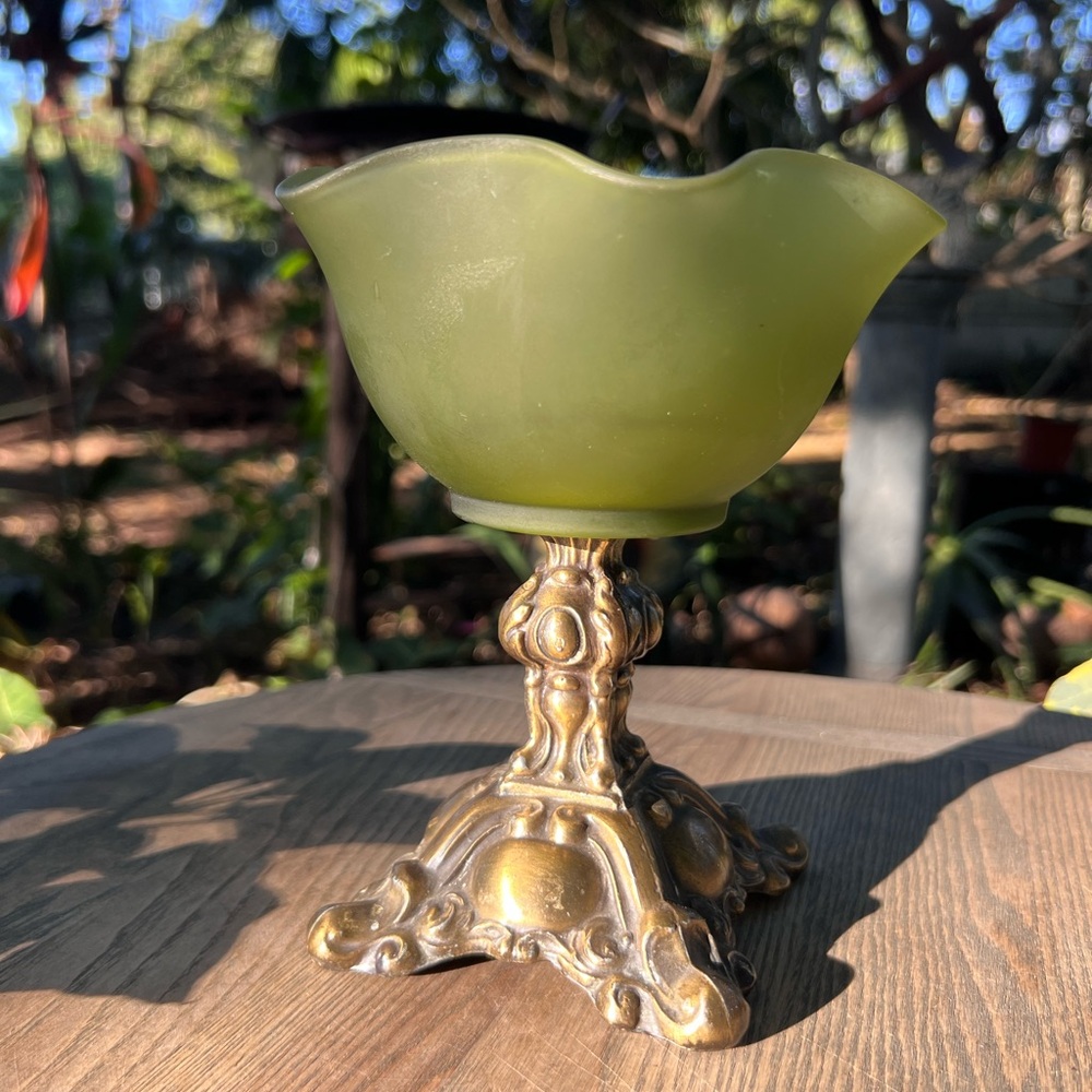 Unique Vintage Green and Gold Serveware or tealight candle holder